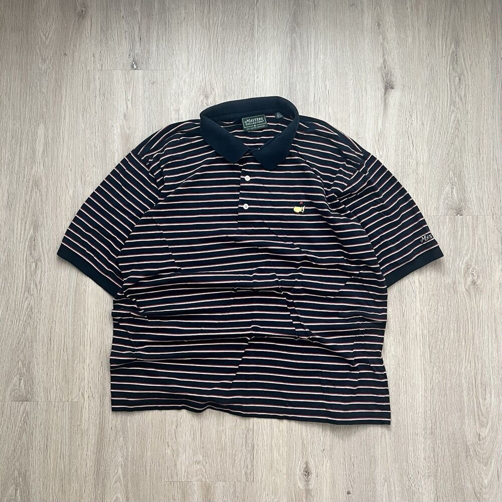 Masters Collection Polo Shirt Men XL Black Red Striped Golf Embroidered